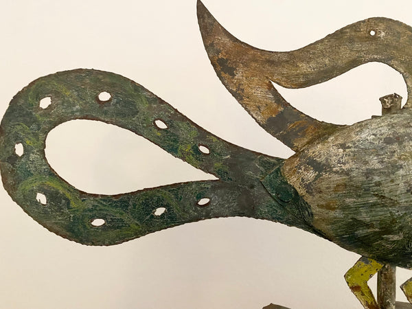 *RESERVED* Antique Folk Art Metal Bird Weathervane Mounted On Oak Base c.1900s - Source Vintage