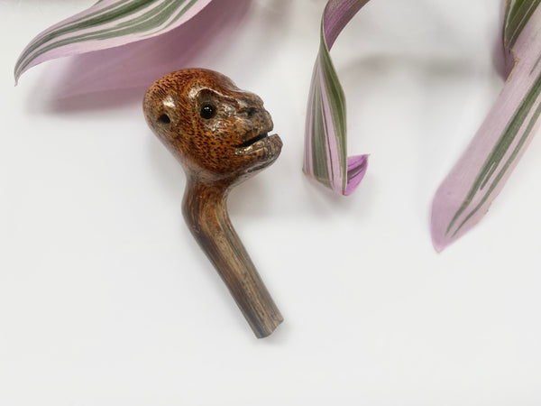 Antique 19th Century Carved Fruitwood Folk Art Novelty Pipe Tamper - Source Vintage