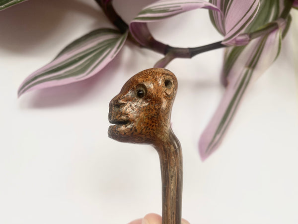 Antique 19th Century Carved Fruitwood Folk Art Novelty Pipe Tamper - Source Vintage
