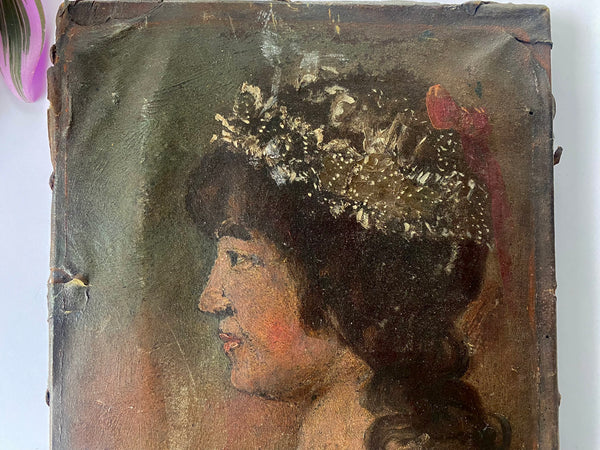 *RESERVED FOR DAWN* Antique 19th Century Miniature Oil On Canvas Folk Art Painting - Source Vintage