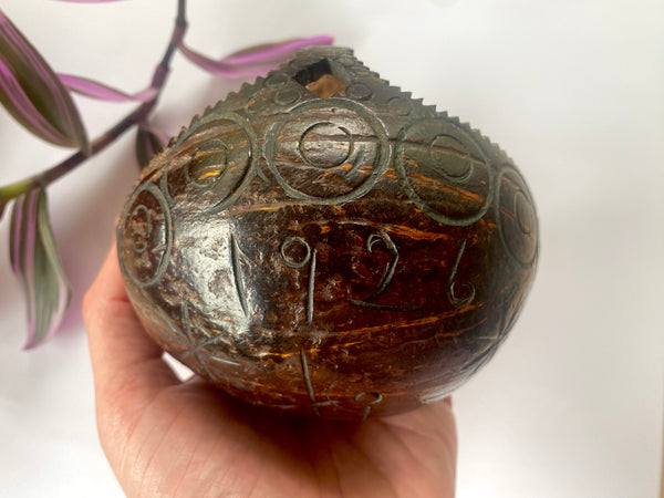 Early 20th Century Sailor Folk Art Carved Coconut Basket - Source Vintage