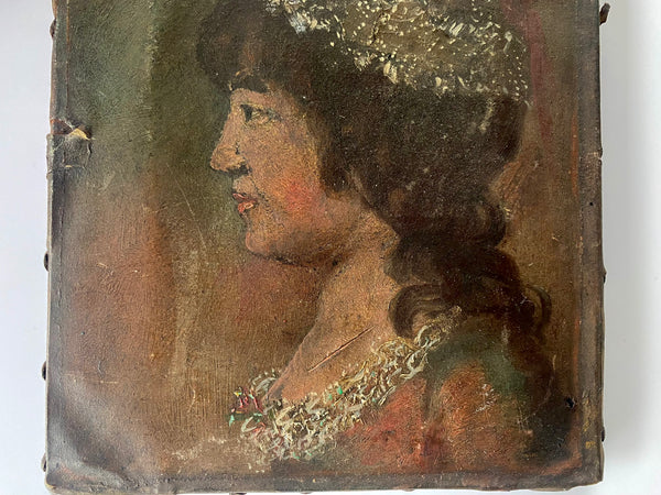 *RESERVED FOR DAWN* Antique 19th Century Miniature Oil On Canvas Folk Art Painting - Source Vintage