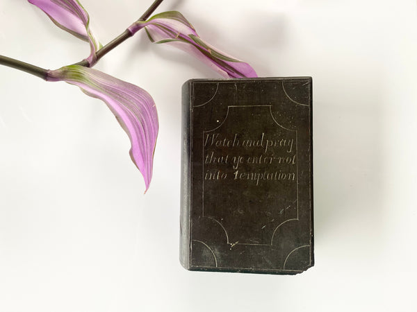 Antique Victorian Carved Welsh Slate Book Initialled & Dated 1862 - Source Vintage