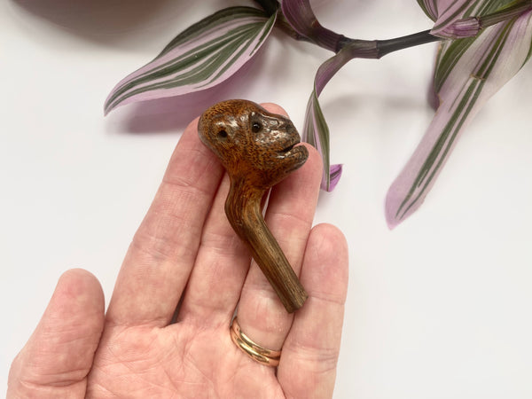 Antique 19th Century Carved Fruitwood Folk Art Novelty Pipe Tamper - Source Vintage