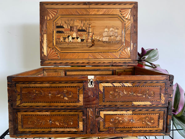 An Incredible Late 18th - Early 19th Century Napoleonic Prisoner Of War Made Straw Work Box - Source Vintage