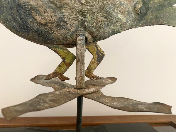 *RESERVED* Antique Folk Art Metal Bird Weathervane Mounted On Oak Base c.1900s - Source Vintage