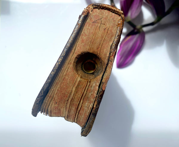 A Mysterious Antique 17th Century Spy Book With Secret Covert Device Wired Within & Button To The Spine - Source Vintage