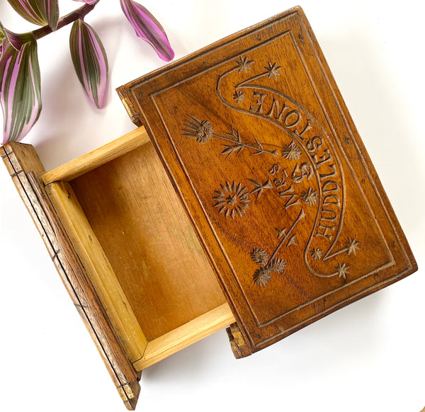 Antique 19th Century Scratch Built Folk Art Secret Book Box ‘Mrs S Huddlestone’ - Source Vintage