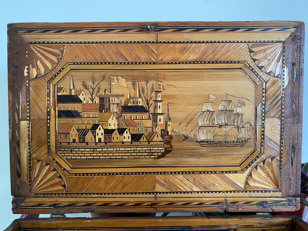 An Incredible Late 18th - Early 19th Century Napoleonic Prisoner Of War Made Straw Work Box - Source Vintage