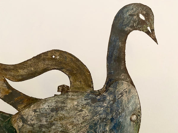 *RESERVED* Antique Folk Art Metal Bird Weathervane Mounted On Oak Base c.1900s - Source Vintage