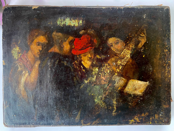 Antique 19th Century Miniature Oil On Canvas Folk Art Painting - Source Vintage