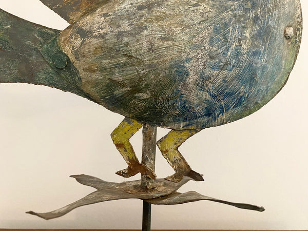 *RESERVED* Antique Folk Art Metal Bird Weathervane Mounted On Oak Base c.1900s - Source Vintage