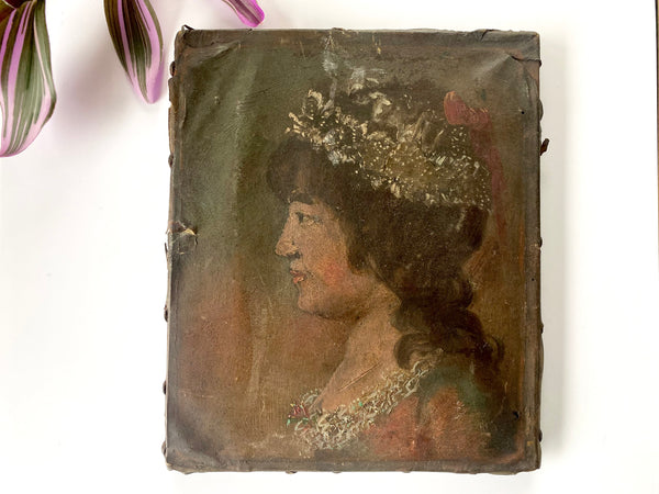 *RESERVED FOR DAWN* Antique 19th Century Miniature Oil On Canvas Folk Art Painting - Source Vintage