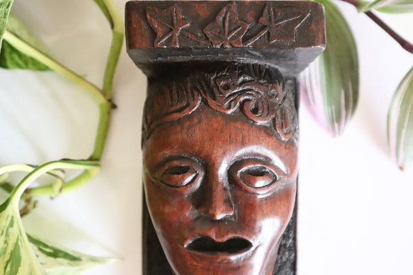 Antique 19th Century South Sea Islands Folk Art Carved Head Shelf - Source Vintage