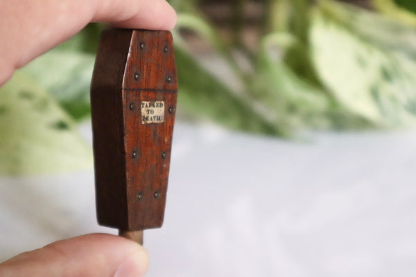 Antique Victorian Miniature Novelty Trick Treen Coffin “Talked To Death” - Source Vintage