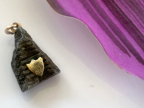 Rare Antique Boer War Shrapnel Fragment Pendant Fob With Gold Top Hoop And Cartouche 1900 - Source Vintage