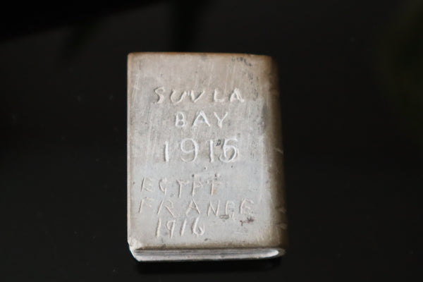 Rare WW1 Gallipoli Campaign Carved Stone Trench Art In Soldier’s Original Tin - Source Vintage
