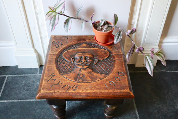 Rare Antique Carved Boer War Mafeking Robert Baden-Powell Stool - Source Vintage