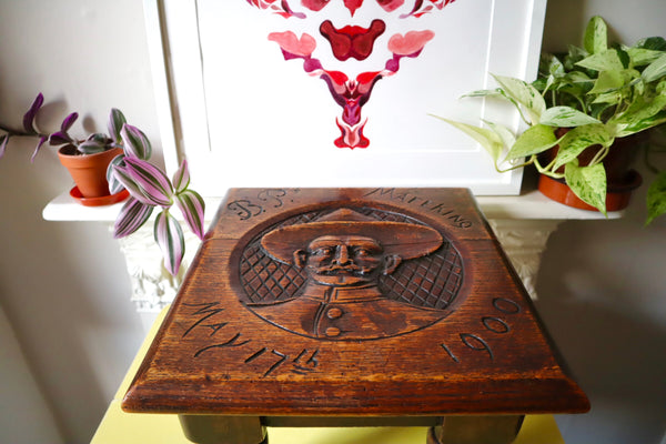 Rare Antique Carved Boer War Mafeking Robert Baden-Powell Stool - Source Vintage