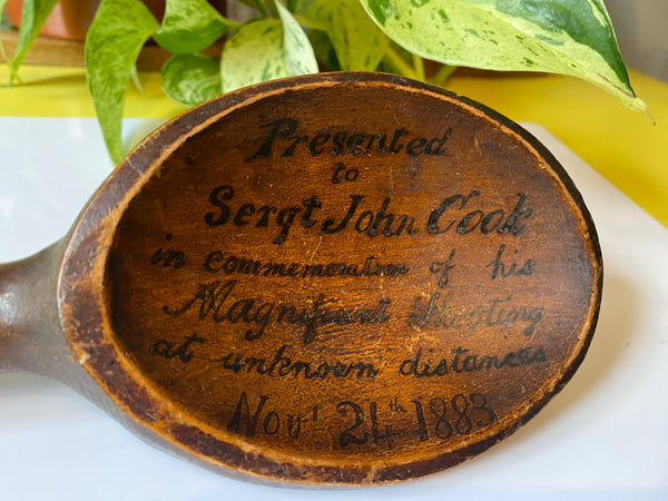 Rare Antique 19th Century Victorian Military Wooden Treen Spoon Award 1884 - Source Vintage