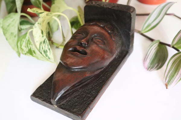 Antique 19th Century South Sea Islands Folk Art Carved Head Shelf - Source Vintage