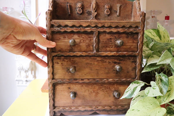 Antique Victorian Miniature Scratch Built Folk Art Sweetheart Drawers 1881 - Source Vintage