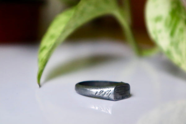 Rare Antique WW1 Zeppelin Debris Engraved Ring - Source Vintage