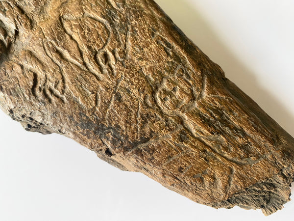 A Naive And Crudely Carved Wooden Fragment Showing Remnants Of Late Medieval Style Folk Art Graffiti. - Source Vintage