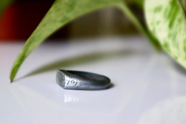 Rare Antique WW1 Zeppelin Debris Engraved Ring - Source Vintage