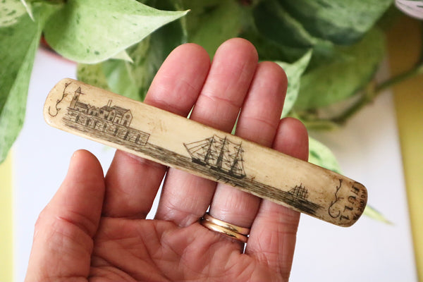 Antique 19th Century Sailor Carved Scrimshaw Sweetheart Love Token Busk ‘Home To Hull’ - Source Vintage