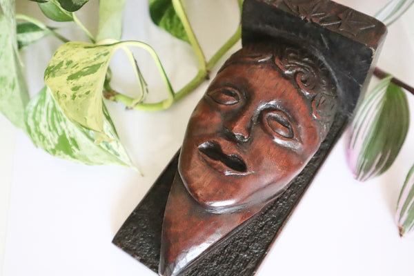 Antique 19th Century South Sea Islands Folk Art Carved Head Shelf - Source Vintage