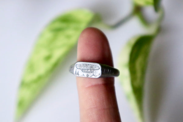 Rare Antique WW1 Zeppelin Debris Engraved Ring - Source Vintage