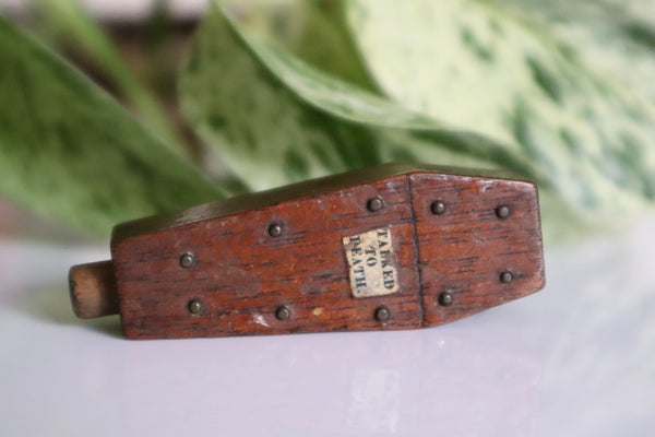 Antique Victorian Miniature Novelty Trick Treen Coffin “Talked To Death” - Source Vintage