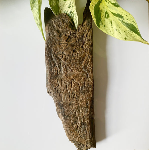 A Naive And Crudely Carved Wooden Fragment Showing Remnants Of Late Medieval Style Folk Art Graffiti. - Source Vintage