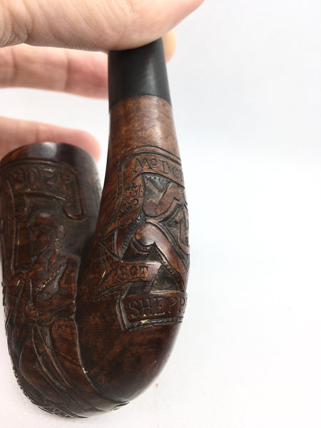 Rare Boer War Carved Briar Pipe Gift From Clr Sgt McDonald To Sgt Maj Shepperd - Source Vintage