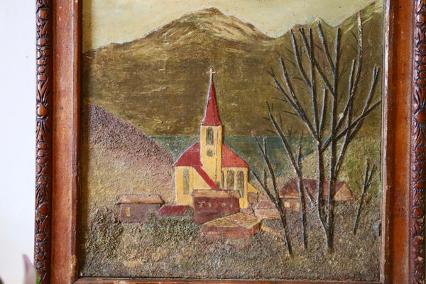Unusual 19th Century Prisoner Of War Or Folk Art Mixed Media Painting - Source Vintage