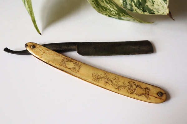 Antique 19th Century Scrimshaw Sailor Art Razor - Source Vintage