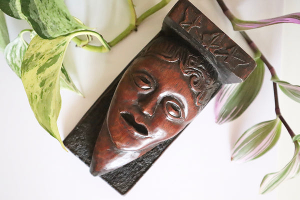 Antique 19th Century South Sea Islands Folk Art Carved Head Shelf - Source Vintage
