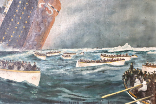 Early 20th Century Naïve Finnish Swedish Folk Art Oil On Canvas Titanic Painting - Source Vintage