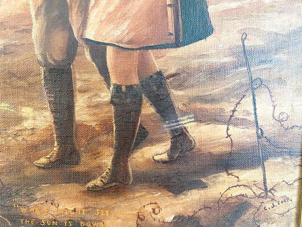 WW1 Folk Art Painting Oil On Board Framed And Signed C.J. Cook - Source Vintage