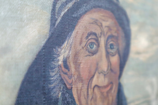 Antique Folk Art Oil On Canvas Portrait Painting Fisherman Signed + Dated 1897 - Source Vintage