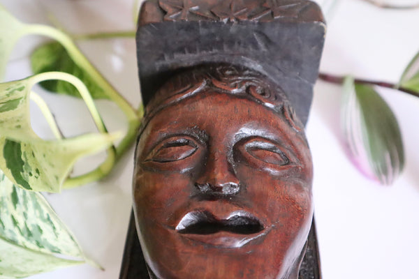 Antique 19th Century South Sea Islands Folk Art Carved Head Shelf - Source Vintage