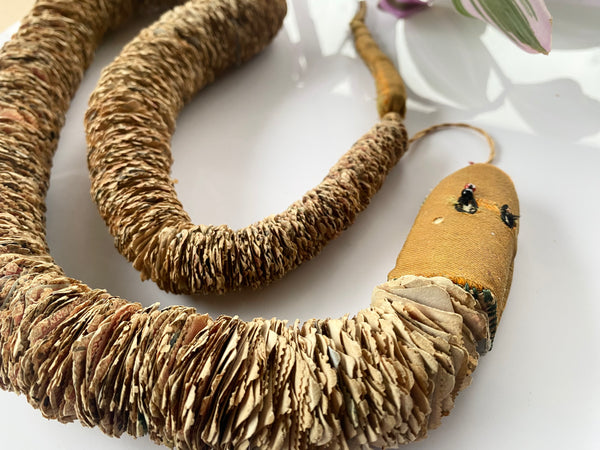 Rare Antique 19th Century Folk Art Snake Made From Postage Stamps - Source Vintage