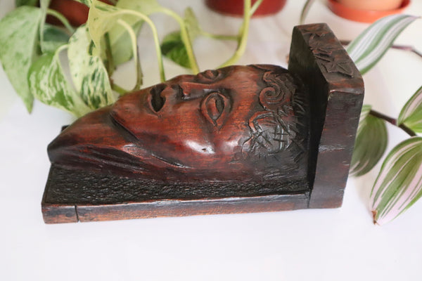 Antique 19th Century South Sea Islands Folk Art Carved Head Shelf - Source Vintage