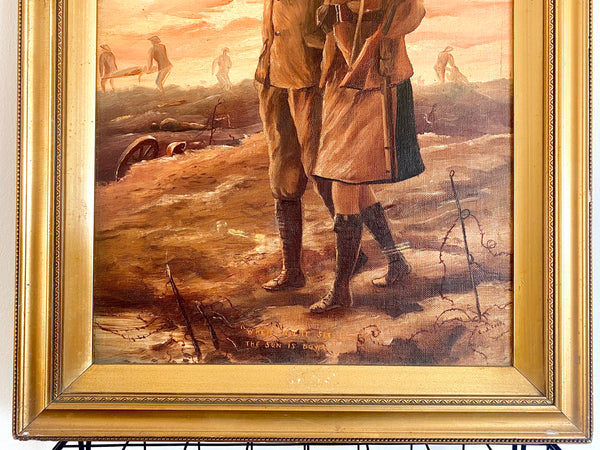 WW1 Folk Art Painting Oil On Board Framed And Signed C.J. Cook - Source Vintage