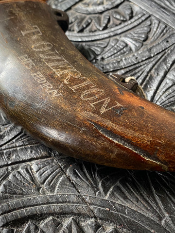 Antique 18th Century Horn Powder Flask Named ‘T. Overton’ American Rev War?