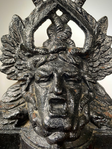 Antique 19th Century Victorian Cast Iron Door Porter In The Form Of Medusa