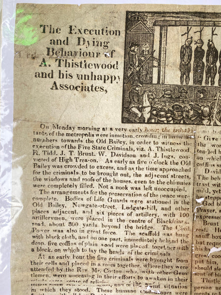 Rare Antique 19th Century Execution Broadside For The Execution Of Arthur Thistlewood and the Cato Street conspirators 1820