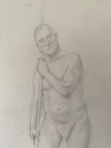 Vintage Double Sided Pen & Pencil Life Drawings Portraits Of A Nude Man