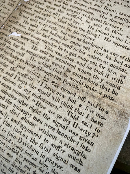 Rare Antique 19th Century Execution Broadside For The Execution Of Arthur Thistlewood and the Cato Street conspirators 1820